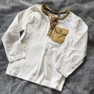 Kids Tommy Bahama Long Sleeve Henley Shirt with Contrast Pocket - White & Olive
